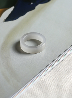 13号戒指 和田玉烟紫直切款方口指环 8353