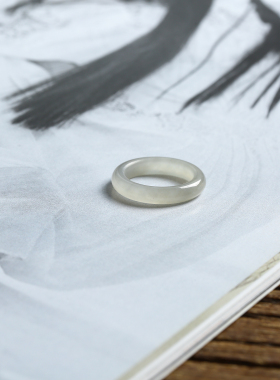 11号戒指 和田玉烟紫鼓条圆弧素圈指环 8561