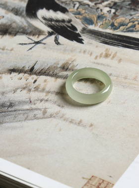 13号戒指 和田玉晴水青白泥鳅背圆弧素圈指环 6015