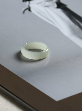 12号戒指 和田玉晴水青白泥鳅背圆弧素圈指环 9166