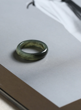 16号戒指 新疆和田玉青花泥鳅背圆弧素圈指环 9164