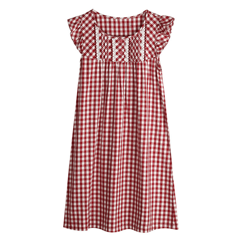 女士纯棉格子无袖睡裙可外穿连衣裙 嘻哈伴侣睡裙