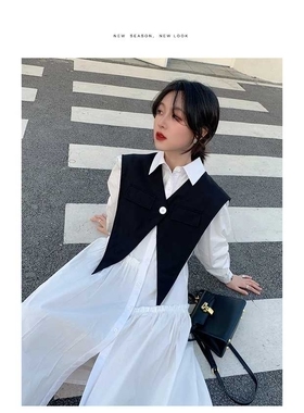 春夏海军风披肩假领子外搭西装大尖领装饰领女小马甲坎肩