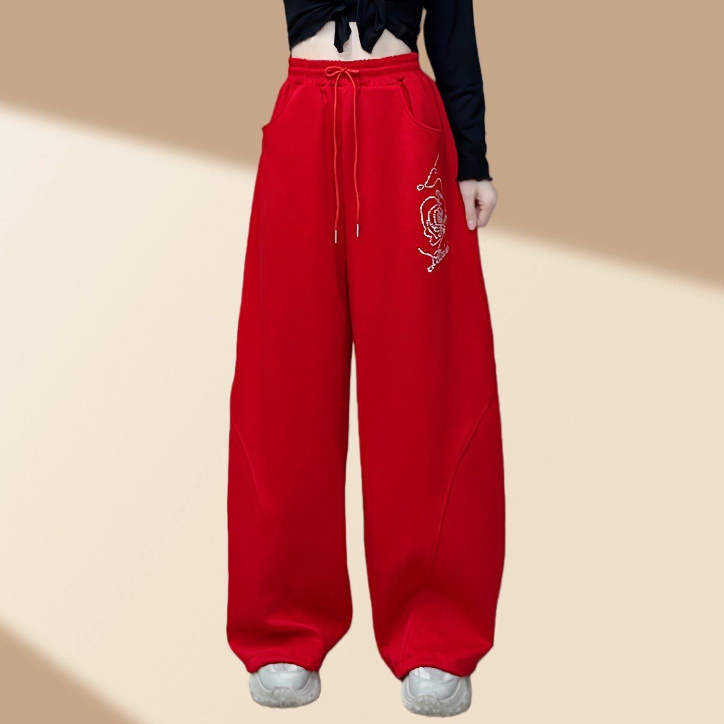 网红2026玫瑰烫钻秋冬季新款广场舞休闲运动裤弯刀裤阔腿裤长裤女,淘宝优惠券,粉丝福利购,淘宝优惠卷