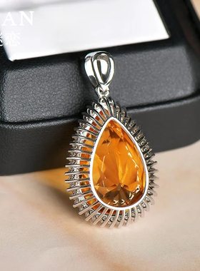 天然黄水晶吊坠925银浓郁金橘色