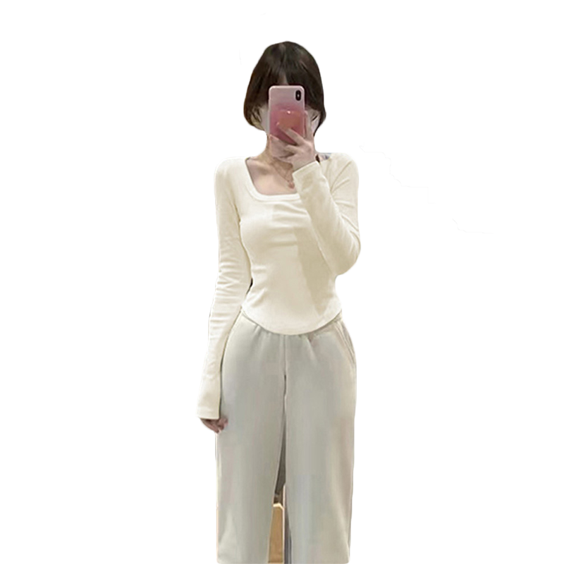 加绒打底衫女装2025新款秋冬季高级感长袖t恤女内搭U领纯欲风上衣