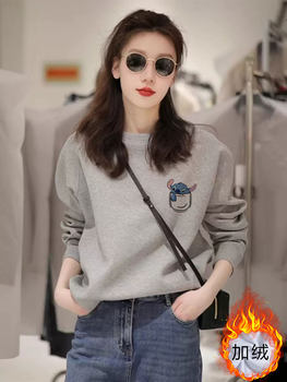 Lazy style velvet sweatshirt 2024 ຮູບແບບຮ້ອນຂອງແມ່ຍິງໃຫມ່ໃນພາກຮຽນ spring, ດູໃບໄມ້ລົ່ນແລະລະດູຫນາວຄົນອັບເດດ: ເສື້ອທີເຊີດແຂນຍາວຂະຫນາດນ້ອຍເທິງ