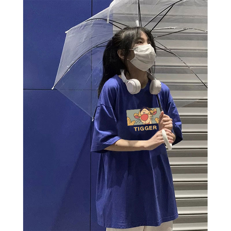 美式复古克莱因蓝纯棉质感短袖t恤女夏季2024新款独特别致上衣服 - 图3