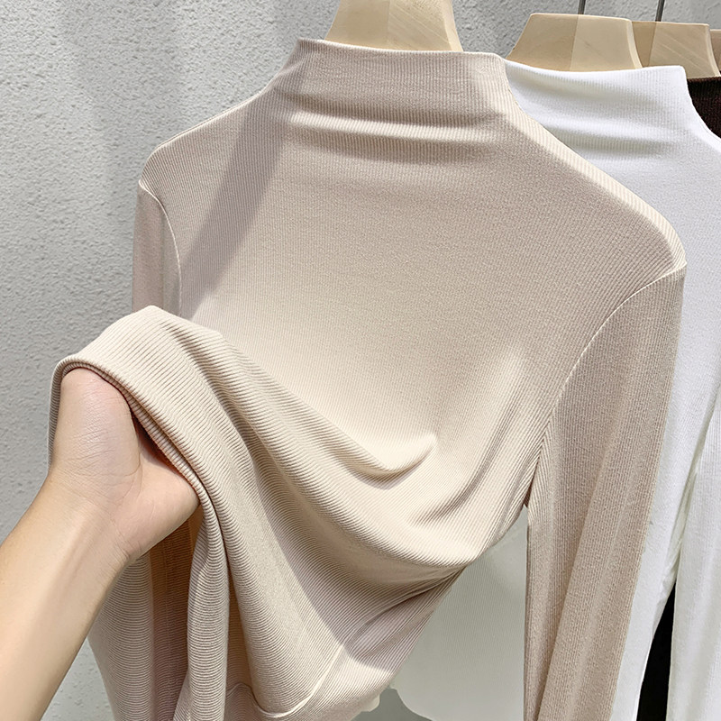 半高领长袖T恤女内搭2024新款秋冬季韩系chic修身显瘦打底衫上衣