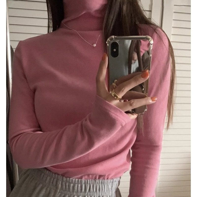 半高领长袖T恤女内搭2024新款秋冬季韩系chic修身显瘦打底衫上衣