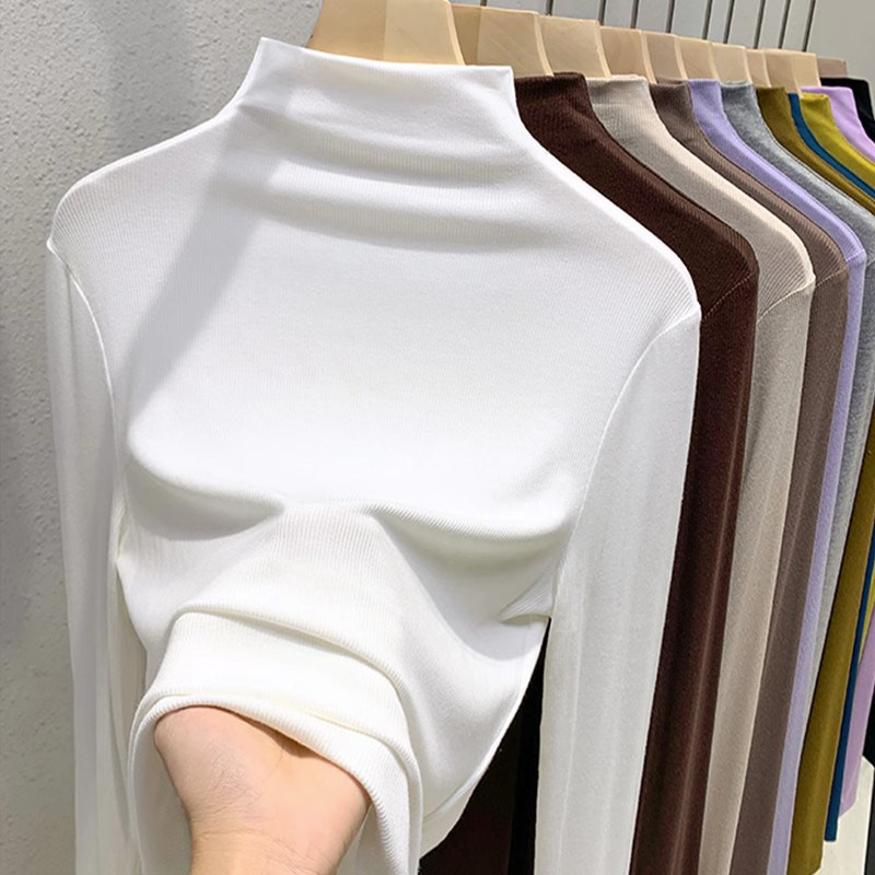 半高领长袖T恤女内搭2024新款秋冬季韩系chic修身显瘦打底衫上衣