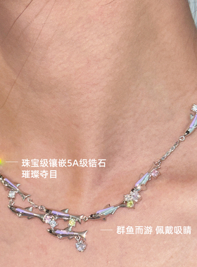 FWISH飞未夕鱼群彩色锆石项链女