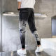 Spring Nine -point Broken Jeans Men's Gradient Loose Loose Harlun Pants Korean Trend Words Small Fit Pine