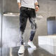 Spring Nine -point Broken Jeans Men's Gradient Loose Loose Harlun Pants Korean Trend Words Small Fit Pine