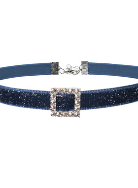 藏蓝丝绒choker项圈女韩系简约爱心十字吊坠锁骨链时尚颈链饰品