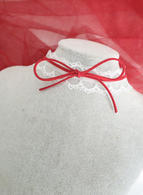 Merry Christmas饰品蕾丝酒红蝴蝶结颈带Choker锁骨链圣诞项链女