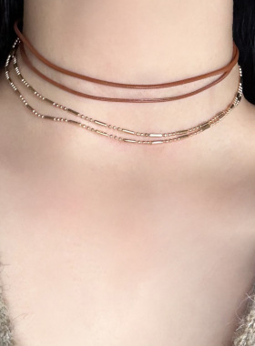 焦糖琥珀棕choker锁骨链美拉德风复古饰品轻奢颈链高级感项链女