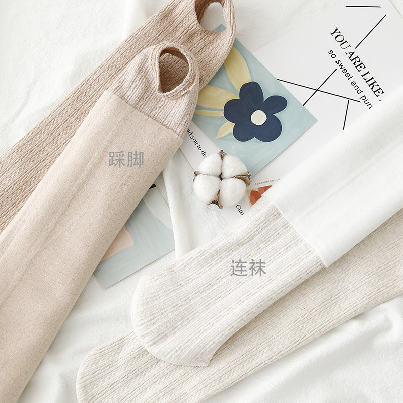 冬款燕麦白麻花加绒加厚外穿连裤袜 汐怡打底裤