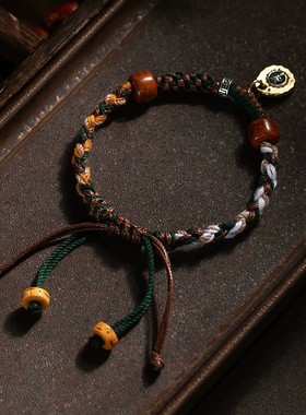 藏式手搓棉绳民族风五彩绳手链