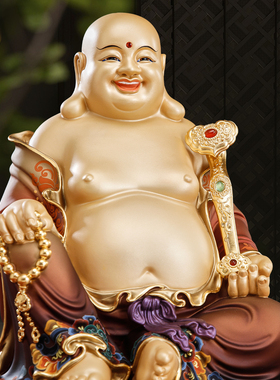 纯铜彩绘弥勒佛佛像家用供奉摆件