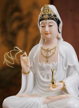 汉白玉观音菩萨佛像家用供奉摆件