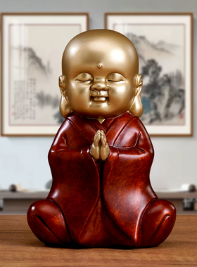 全铜摆件小和尚中式客厅禅意佛像