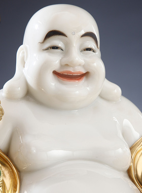 汉白玉镶金弥勒佛像家用供奉摆件