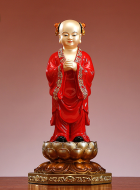 台湾纯铜彩绘五方灵童子佛像摆件