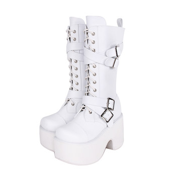 2023 ເກີບ punk ຄລາສສິກ 2023 ຮອບ toe ຫນາ sole zipper lace mid-calf boots 7002