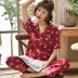 Bộ đồ ngủ mùa hè của phụ nữ hai mảnh phù hợp với băng lụa tay ngắn quần mùa hè lụa mỏng phần XL lỏng nhà - Bộ Pajama Bộ Pajama
