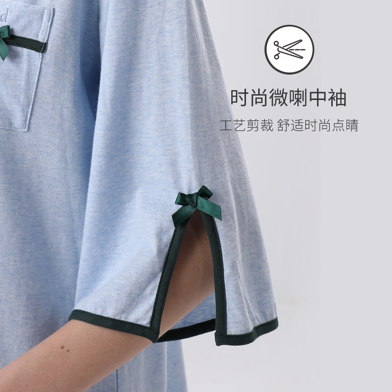 爱帝纯棉套头中袖透气宽松女睡衣 爱帝睡衣/家居服套装