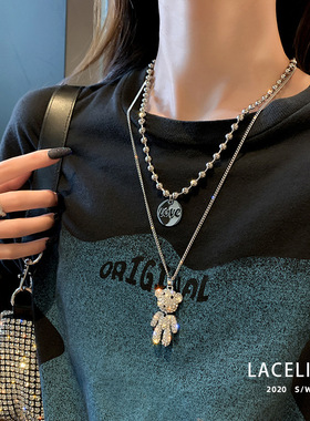 满钻小熊叠戴长款双层项链