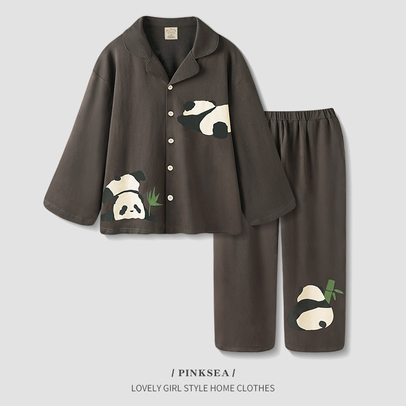 情侣春秋季新款柔软纯棉长袖睡衣 pinksea内衣睡衣/家居服套装