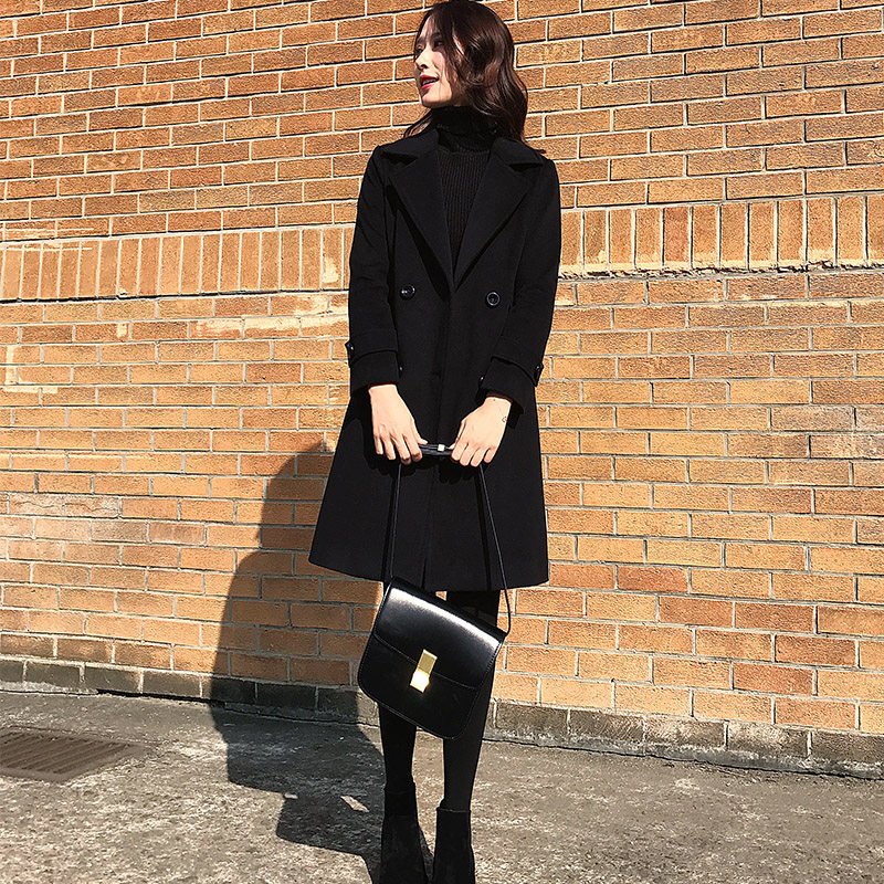 秋冬毛呢外套中长款小个子气质百搭 纤央服饰毛呢外套