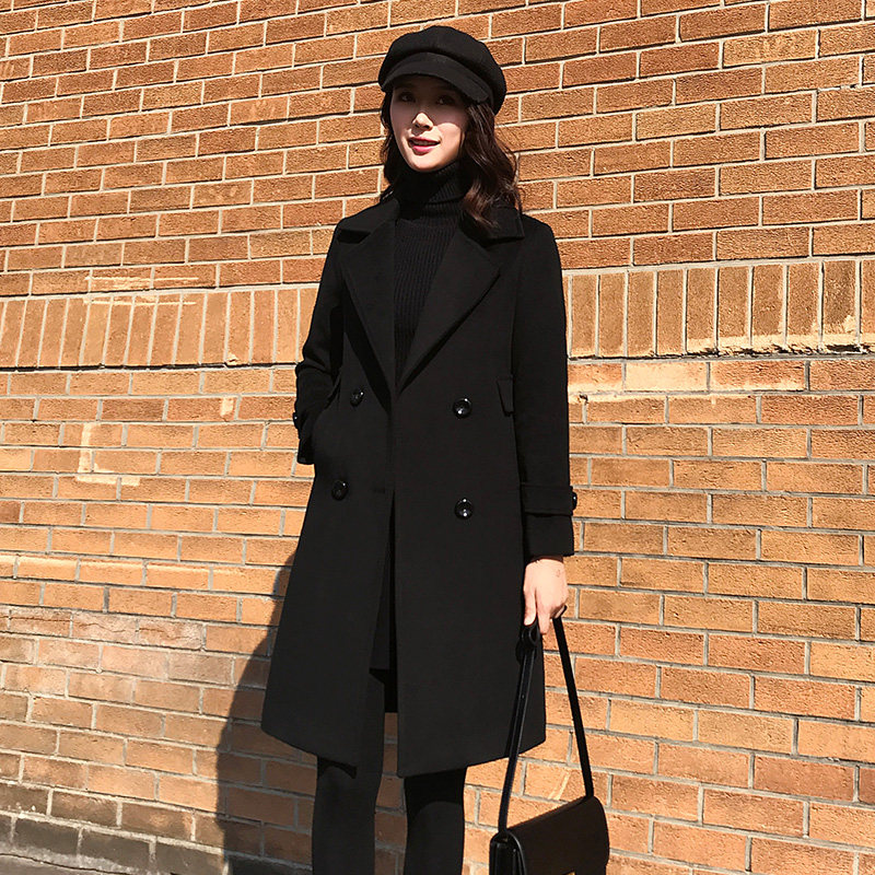 秋冬毛呢外套中长款小个子气质百搭 纤央服饰毛呢外套