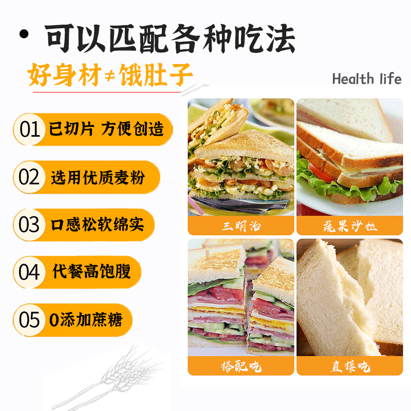 原味白吐司面包片做三明治切片专用土司商用营养早餐即食材料整箱-图2