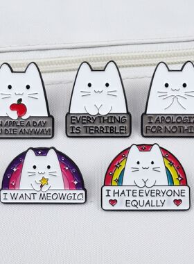 卡通动画猫咪可爱造型徽章个性英文语录百搭服装外套配饰胸针现货