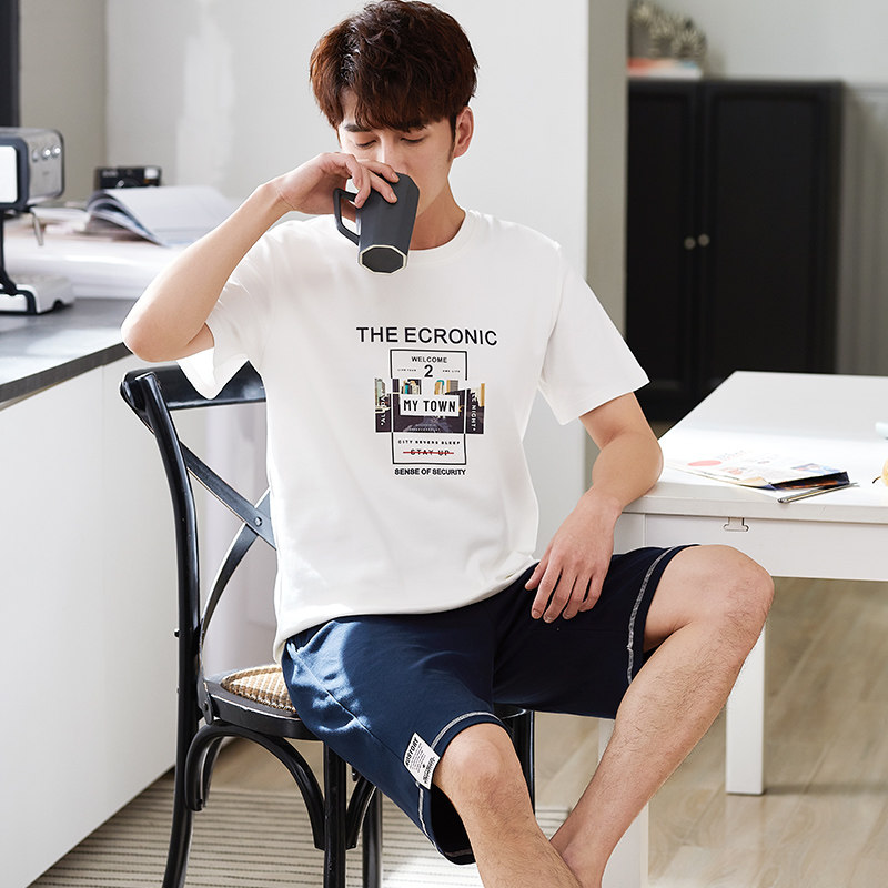 男士夏季纯棉短袖短裤青年男款睡衣 jeeyuntoo吉运兔睡衣/家居服套装