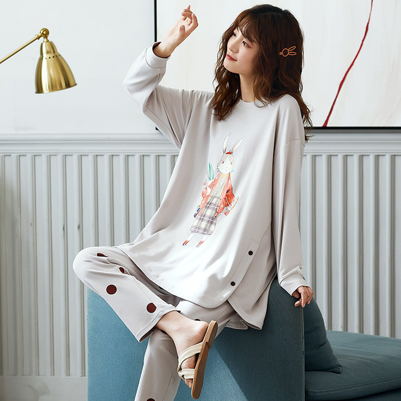 纯棉长袖秋卡通长款春秋宽松睡衣 jeeyuntoo吉运兔睡衣/家居服套装