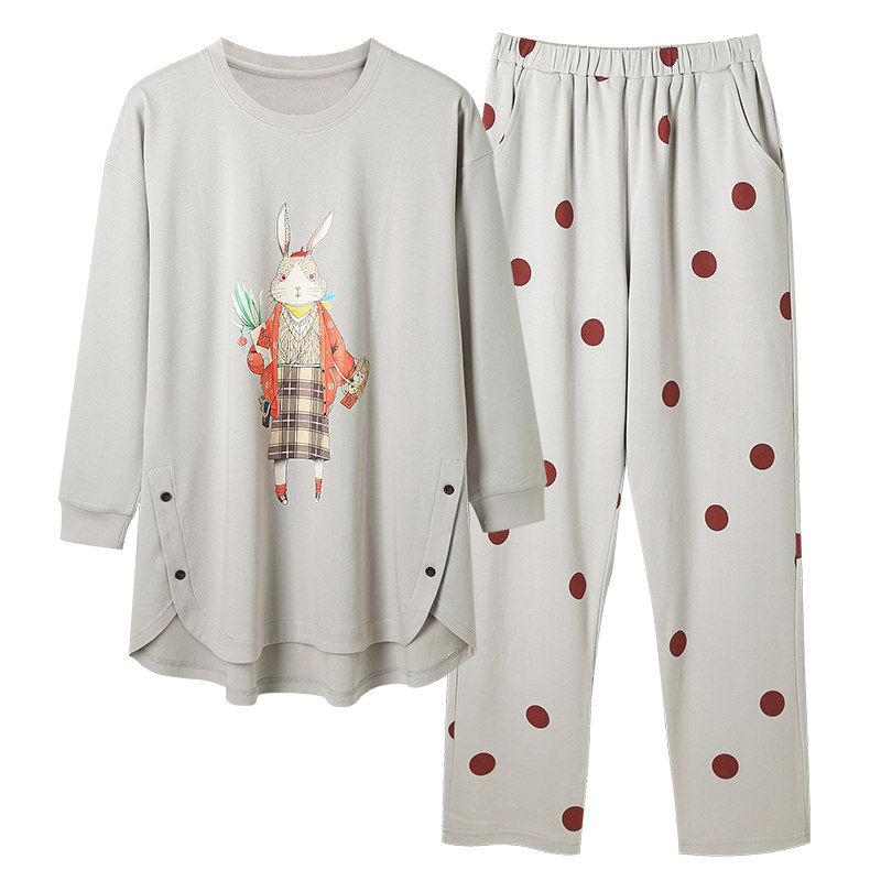 纯棉长袖秋卡通长款春秋宽松睡衣 jeeyuntoo吉运兔睡衣/家居服套装