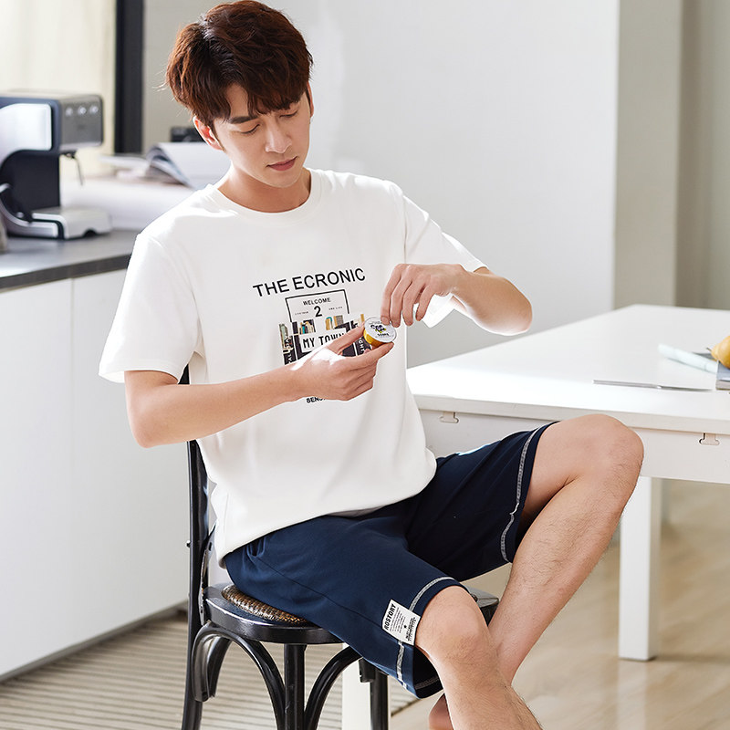 男士夏季纯棉短袖短裤青年男款睡衣 jeeyuntoo吉运兔睡衣/家居服套装