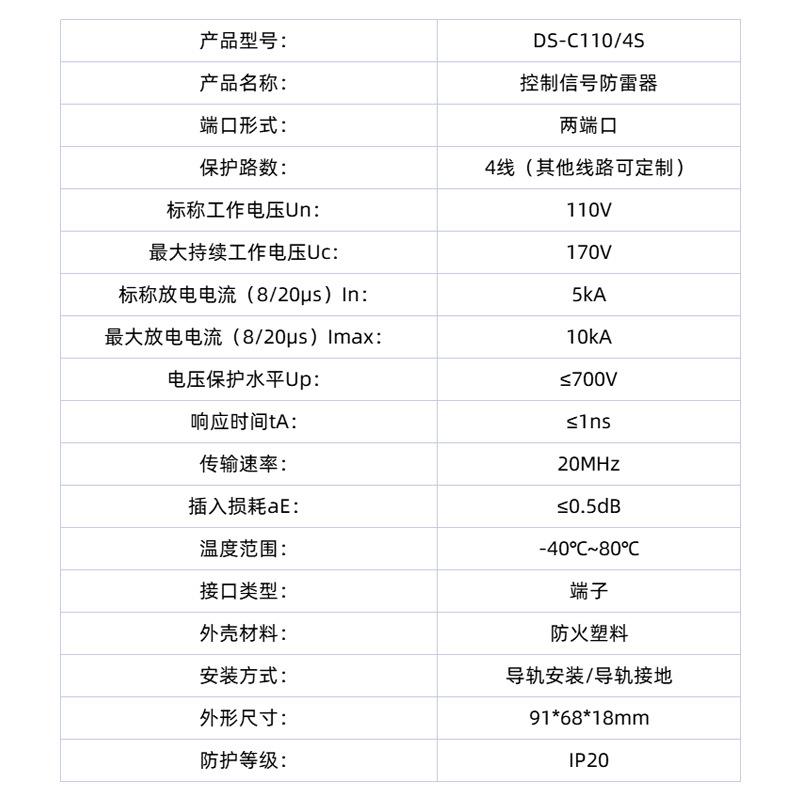4线控制信号防雷器 18mm宽110V浪涌保护器通讯传输设备线路抗电涌 - 图2