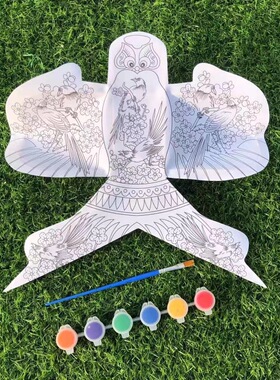 潍坊传统纸鸢风筝DIY填色涂鸦教学风筝儿童手工绘画空白小型沙燕