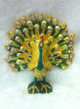 珐琅工艺金属小开屏孔雀时尚小收纳家居摆件新年情人节儿童房装饰