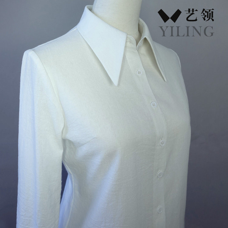 复古水洗肌理压纹纯棉通勤白领职业OL内搭外穿长袖大尖领女衬衫衣