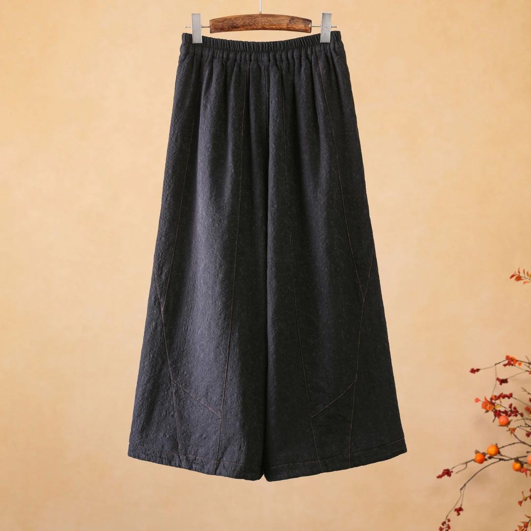 千椿物喜冬季新中式国风复古长袖松紧高腰百搭黑色棉裤阔腿裤长裤,淘宝优惠券,粉丝福利购,淘宝优惠卷