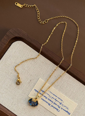 锁头鲍鱼贝铜吊坠轻奢百搭锁骨链女式寓意平安锁项链女式钛钢链