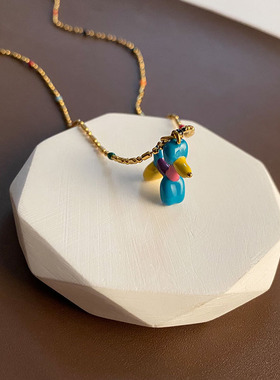 韩版钛钢精致画油彩色气球狗吊坠锁骨链可爱立体狗狗ins可爱风格