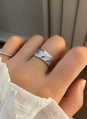 精品欧美时尚创意羽毛指环开口戒指饰品ins风高级感可来图diy