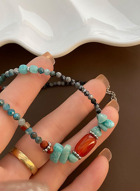 原创中式东陵玉玛瑙锁骨链小众独特设计师感复古项链手作民族配饰